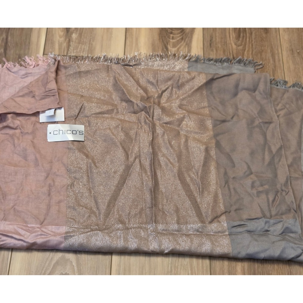 NWT Chico's Lightweight Metallic Shimmer Scarf Colorblock Pink Brown